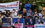 Manifestation contre la venue de Joe Biden en Corée du Sud, le 20 mai 2022 à Séoul