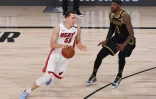Duncan Robinson pour le Heat de Miami, vainqueur du match 5 de la finale NBA contre les Lakers de Los Angeles, le 9 octobre 2020 à Lake Buena Vista, en Floride