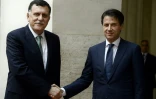 Le Premier ministre du gouvernement libyen internationalement reconnu, Fayez al-Sarraj, et son homologue italien Giuseppe Conte, le 26 octobre 2018 Ă Rome