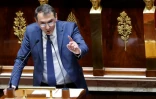 Le député RN et porte-parole du parti Laurent Jacobelli s'exprime à l'Assemblée nationale le 7 juin 2023 à Paris