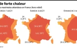 Carte montrant les températures maximales attendues en France les 7, 8 et 9 août