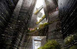 Photo fournie le 26 juillet 2022 par le projet de mégalopole futuriste NEOM montrant le plan de conception des structures parallèles de 500 mètres de haut, connues sous le nom de "The Line", au c&oelig;ur de la ville, sur la mer Rouge