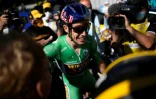 La joie de Wout Van Aert après sa victoire dans la 8e étape du Tour de France, le 9 juillet 2022 à Lausanne