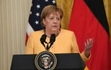 La chancelière allemande Angela Merkel lors d'un point presse avec le président américain Joe Biden à Washington le 15 juillet 2021