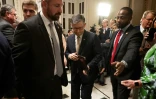 Le président républicain de la Chambre américaine des représentants, Mike Johnson, après s'être exprimé devant la presse au Capitole de Washington, le 23 juillet 2025