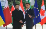 Le président Emmanuel Macron (d) et le président ukrainien Volodymyr Zelensky au sommet du G7 à Evian, le 16 juin 2026