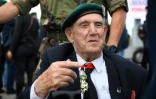Le vétéran Leon Gautier, dernier survivant du commando Kieffer qui débarqua en Normandie en juin 1944, à Colleville-Montgomery le 6 juin 2019