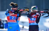 Julia Simon lors du relais dames 4x6 km des Championnats du monde de biathlon la veille à Pokljuka, en Slovenie, le 20 février 2021
