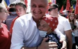 Le chef du bloc communiste et socialiste, Igor Dodon, lors d'un meeting politique Ă Chisinau le 9 juillet 2021