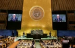 Le président de l'Autorité palestinienne, Mahmoud Abbas à la tribune de l'Assemblée générale de l'ONU, le 26 septembre 2024 à New York