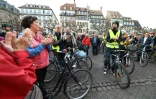 Rassemblement de cyclistes à Strasbourg le 19 octobre 2024 en mémoire de Paul Varry, un cycliste de 27 ans tué à Paris dans la semaine, écrasé par un automobiliste.

