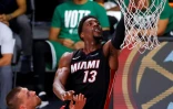 Bam Adebayo du Miami Heat contre les Boston Celtics dans le match N.3 de la finale de Conférence Est en NBA le 19 septembre 2020 à Lake Buena Vista en Floride