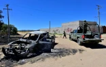 Une carcasse de camionnette dans le village de Palmas Altas, à l'arrivée de soldats dans cette localité de l'Etat du Zacatecas, au Mexique, le 14 mars 2022
