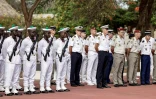 Cérémonie à Dakar en présence du chef d'état-major des armées du Sénégal, le général Mbaye Cissé, et du général Pascal Ianni, à la tête du commandement de l'armée française pour l'Afrique, le 17 juillet 2025