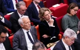 De gauche à droite: le président du Medef Patrick Martin (veste grise), la secrétaire générale de la CFDT Marylise Léon et celle de la CGT Sophie Binet, le 15 avril 2025 à Paris