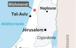 Localisation de Mishmeret au nord de Tel-Aviv où une roquette tirée dans la nuit de la bande de Gaza a frappé une maison faisant plusieurs blessés légers