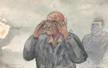 Croquis d'audince du 22 mai 2025 montrant l'ex-chirurgien pédocriminel Joël Le Scouarnec lors de son procès pour viols et agressions sexuelles au palais de justice de Vannes, le 22 mai 2025 dans le Morbihan