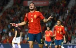 Le milieu de terrain de l'Espagne Saul Niguez bute ur lors de la victoire face à la Croatie en 2e journée de Ligue des nations le 11 septembre 2018