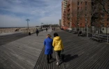 Le front de mer du quartier de "Little Odessa", le 15 mars 2022 Ă Brigthon Beach, au sud de Brooklyn,