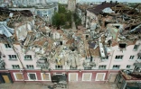 Vue aérienne de l'Hôtel Ukraine détruit par une frappe, le 3 mai 2022 à Tchernigiv