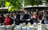 Des Espagnols choisissent un livre à la Saint George, qui fête le livre et la rose, le 23 avril 2017 à Barcelone