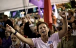 Les partisans de Syrizas célèbrent la victoire aux législatives le 20 septembre 2015 à Athènes