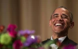 Le président Barack Obama lors du traditionnel dîner de l'Association des correspondants de la Maison Blanche (WHCA) le 30 avril 2016 à Washington