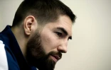 Nikola Karabatic, vedette du PSG handball, le 14 avril 2016 avant une séance d'entraînement à Paris