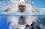 Le Français Leon Marchand, sacré champion du monde du 400 m 4 nages et nouveau détenteur du record du monde, le 23 juillet 2023 à Fukuoka