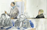 Dessin d'audience représentant Berkane Makhlouf et Cécile Bourgeon, le 14 novembre 2016 devant la cour d'assises de Riom