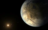 Un dessin de la Nasa montrant la planète Kepler-186f, première planète découverte par le télescope spatial Kepler de la taille de la Terre, dans une zone considérée comme habitable par rapport à son étoile