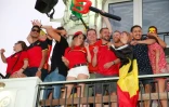 Des supporters belges fêtent la qualification pour les demi-finales du Mondial, le 6 juillet 2018 à Bruxelles