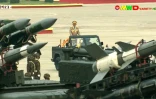 Capture d'image via AFPTV diffusée par Myawaddy TV montrant le général Min Aung Hlaing, chef des forces armées de Birmanie, lors d'une parade miitaire à Naypyidaw, le 27 mars 2021