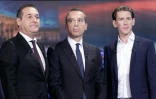 Les présidents du Parti de la Liberté (FPOe) Heinz-Christian Strache, du Parti social-démocrate (SPOe) Christian Kern et du Parti populaire (OeVP) Sebastian Kurz lors d'un débat à Vienne le 12 octobre 2017