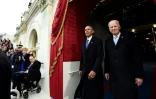 L'ancien président américain Barack Obama et son vice-président Joe Biden lors de la cérémonie d'investiture de Donald Trump, le 20 janvier 2017
