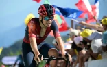 Le cycliste britannique de l'équipe Ineos-Grenadiers dans le Col du Grand Colombier, arrivée de la 13e étape du Tour de France dans le Jura le 14 juillet 2023