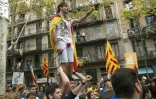 Des étudiants manifestent pour défendre le référendum d'autodétermination, le 28 septembre 2017 à Barcelone