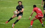 L'ailier du Stade Toulousain, Yoann Huget (g), lors d'un match de Top 14 face au Lyon OU, Ă Toulouse, le 11 mars 2018