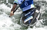 Le Français Boris Neveu, lors de la finale du kayak monoplace (K1), aux Championnats du monde, le 30 juillet 2022 à Augsbourg