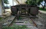 Des wagons calcinés dans la gare de Woljeong-ri, qui fait l'objet d'un projet de rénovation, dans la ville sud-coréenne de Cheorwon, près de la zone démilitarisée séparant les deux Corée, le 10 août 2026 