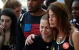 L'activiste lycéenne  Emma Gonzales, survivante de la fusillade de Parkland en Floride (au centre), lors du rassemblement "Route du changement" à Chicago, le 15 juin 2018