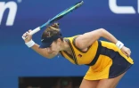 La Suissesse Belinda Bencic, lors de sa défaite face à la Britannique Emma Raducanu, en quart de finale de l'US Open, le 8 septembre 2021 à New York