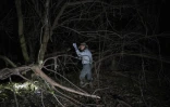 Le chasseur Tom Rahill cherche des pythons birmans dans le parc national des Everglades, le 9 août 2022 en Floride