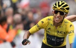 Le Colombien Egan Bernal franchit la ligne d'arrivée de la 20e étape du Tour de France le 27 juillet 2019