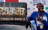 Le Kenyan Wilson Kipsang, lors de sa victoire Ă Berlin le 29 septembre 2013
