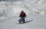 Une Israélienne ultra-orthodoxe fait du snowboard sur le mont Hermon, le 21 janvier 2016