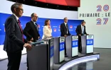 Les candidats à la primaire de la gauche, le 1er octobre 2026 lors d'un débat sur France 2/France Inter à la Maison de la radio à Paris