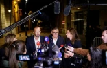 Manuel Bompard (gauche), Olivier Faure (centre) et Marine Tondelier le 31 août 2023 après les "Rencontres de Saint-Denis", à Saint-Denis