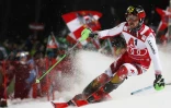 Marcel Hirscher lors de sa dernière course à domicile, en slalom nocturne à Schladming, le 29 janvier 2019
