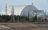 Le sarcophage du réacteur accidenté de la centrale de Tchernobyl, le 13 avril 2021